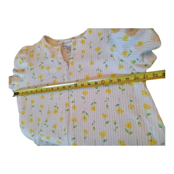 Miss Elaine House Coat Robe Full Zip Summer White Yellow Floral Waffle Texture M - Picture 8 of 12